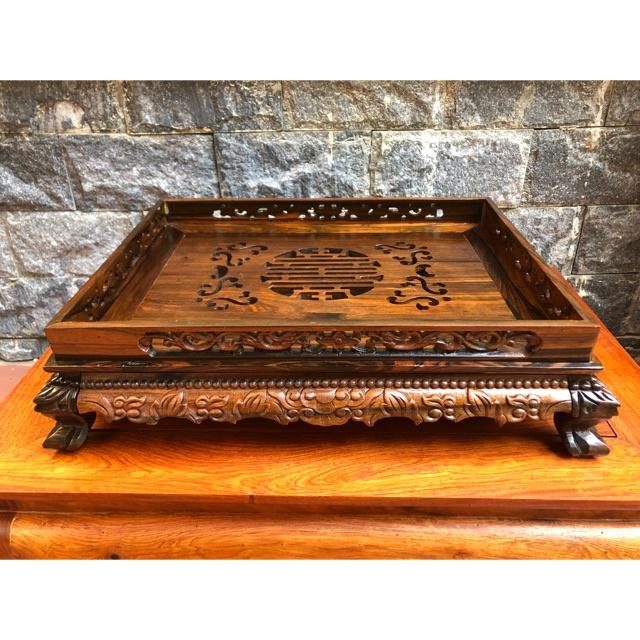 Khay Trà Chân Quỳ Gỗ Mun Hoa Sang Trọng Bàn Khách