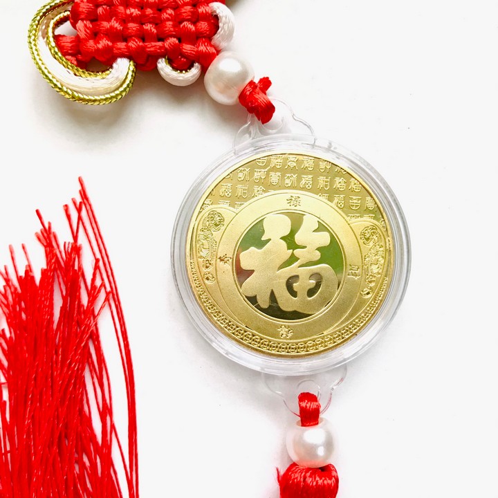 Dây Treo Xu Long Phụng In Màu Dùng treo trong nhà, nơi làm việc, trên xe Ôtô, mang theo bên người, kích thước 33 x 5cm, màu vàng - TMT Collection - SP005161