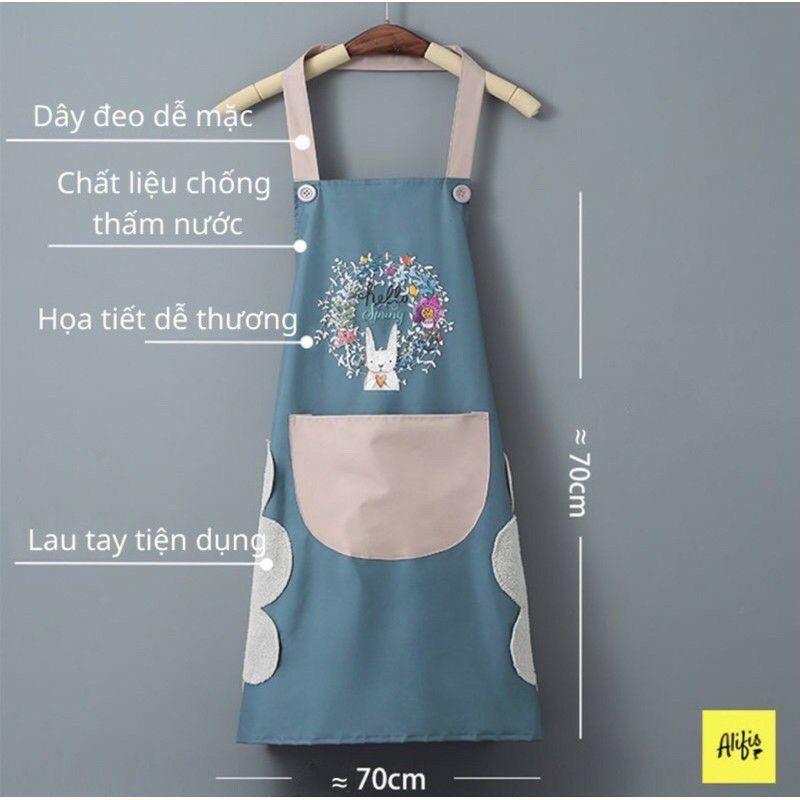 Tạp giề nấu ăn chống thấm nước màu sách trang nhã, có chỗ lau tay