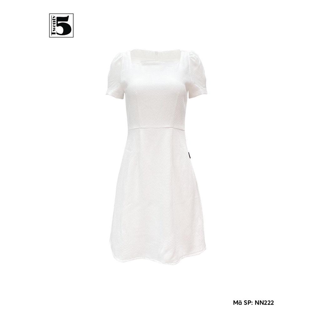 Đầm nữ cổ vuông trắng tay ngắn dáng A thanh lịch Twentyfive NN222