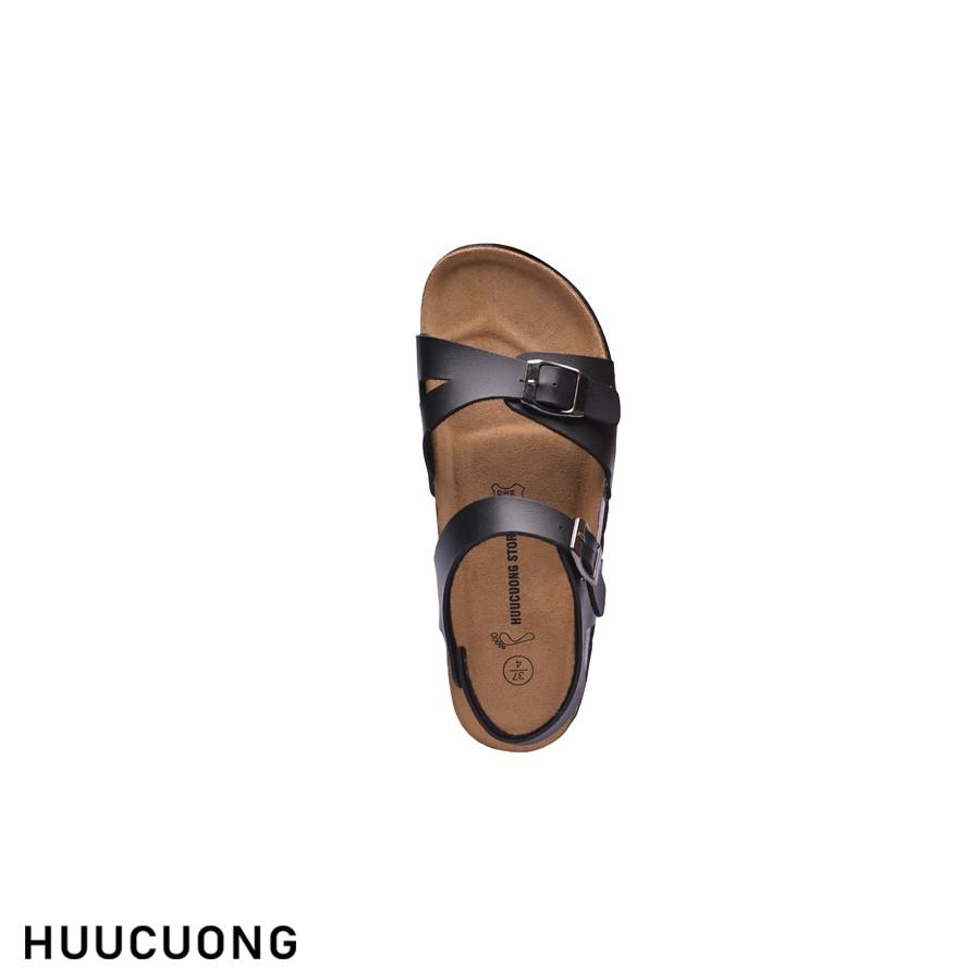 Giày Sandal nữ HuuCuong 1 khóa đen đế trấu handmade