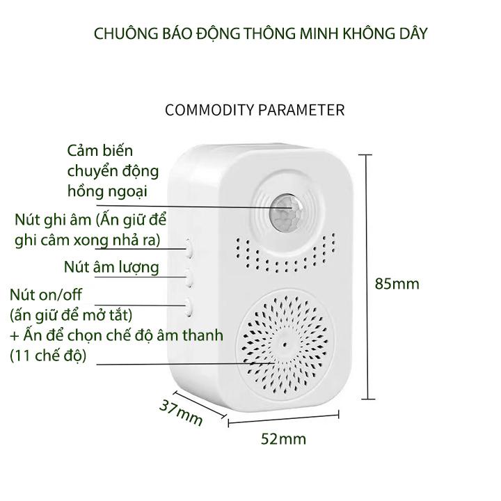 Chuông Cửa Cảm Ứng Nhắc Nhở Bằng Giọng Nói Cảm Biến Thông Minh (Có Chế Độ Tự Ghi Âm Giọng Nói)