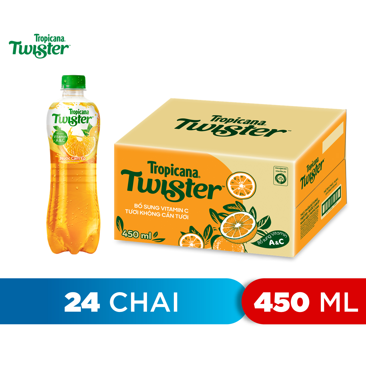 Thùng 24 Chai Nước Trái Cây Twister Cam (450ml/Chai)