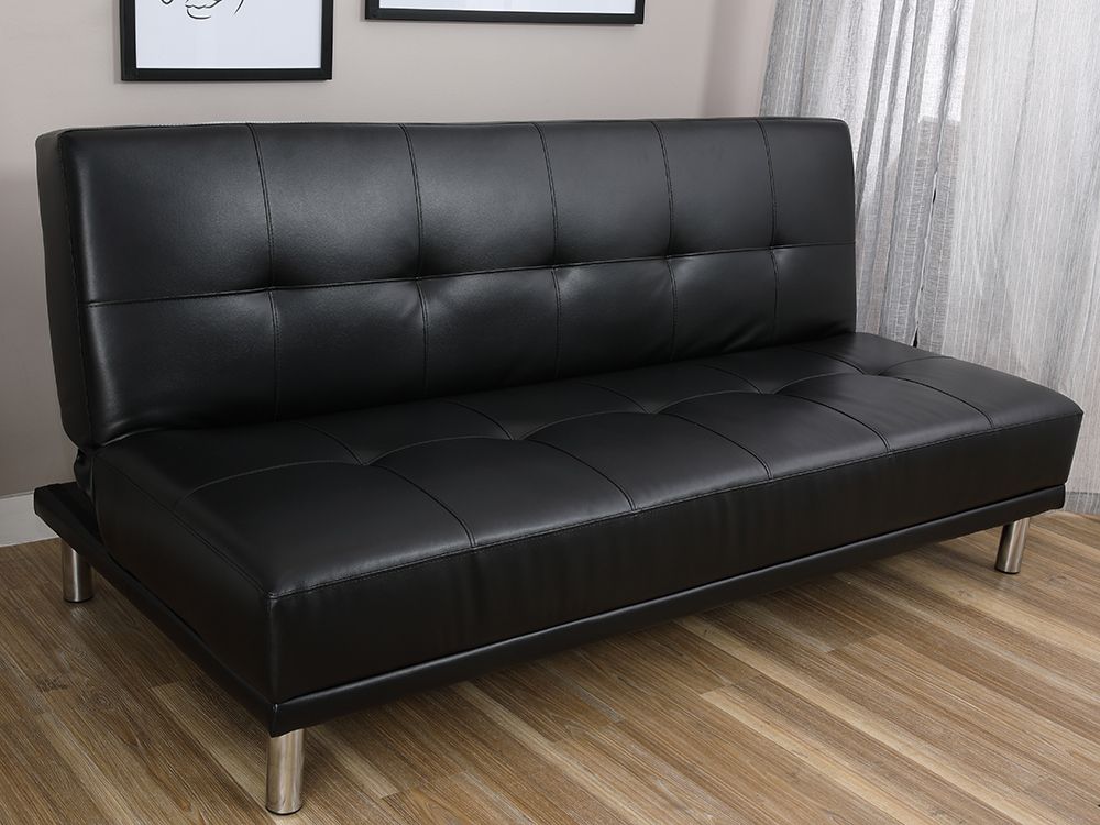 Ghế sofa giường đa năng TESI/L khung gỗ chân thép, đệm bọc da PVC cao cấp màu đen, tựa lưng ngả 3 cấp độ | Index Living Mall - Phân phối độc quyền tại Việt Nam