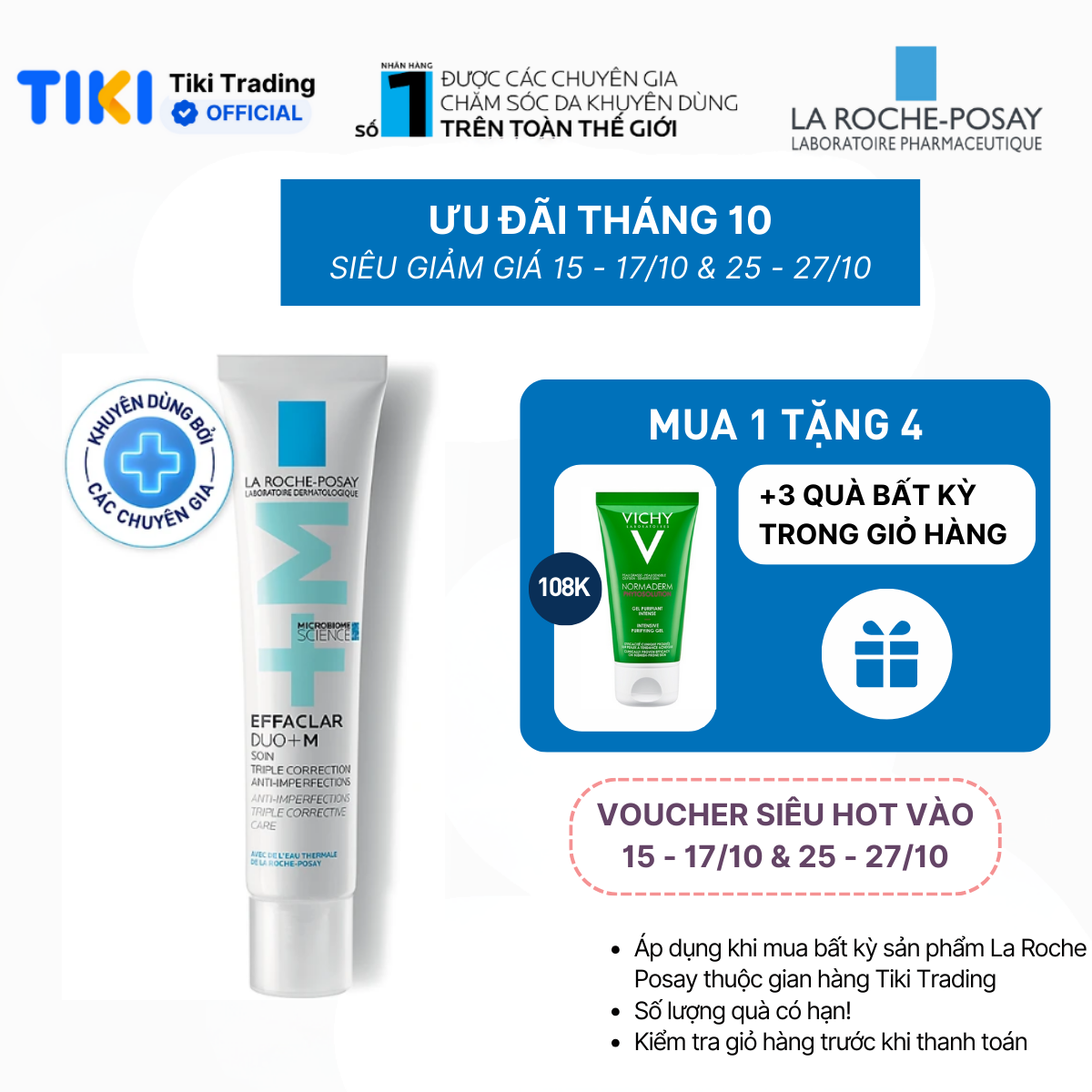 Kem dưỡng giảm mụn nhanh sau 8 giờ La Roche-Posay Effaclar Duo+ M 40ml