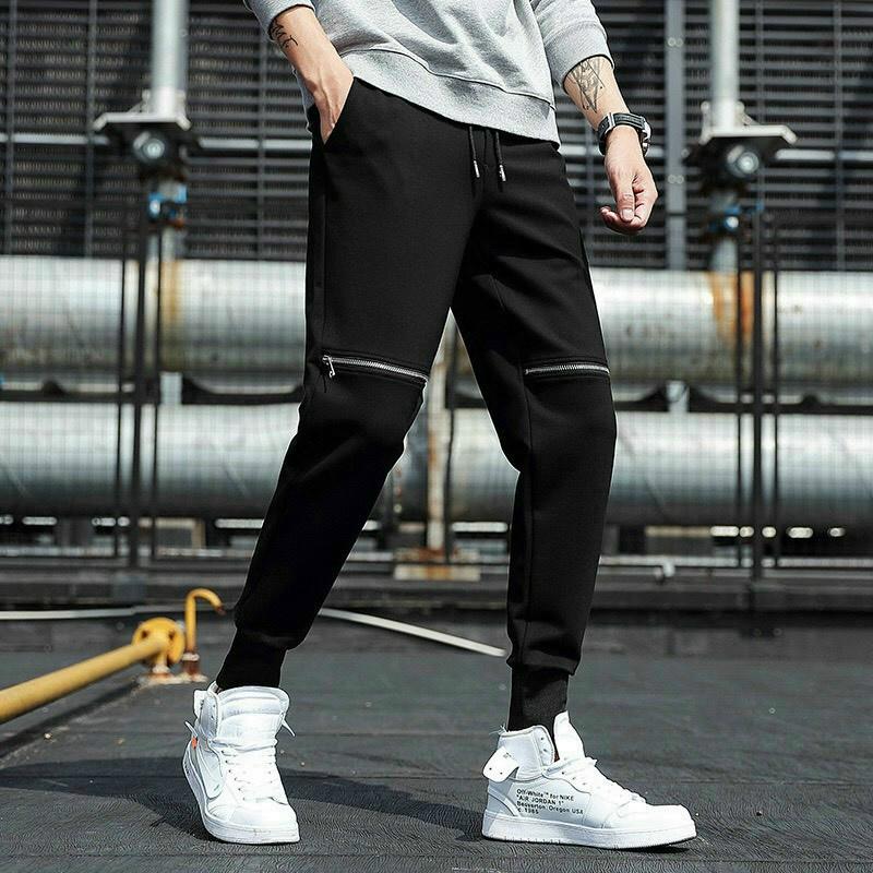 Quần Jogger khóa gối kiểu, Dài Bo Gấu dưới ống - Chất Vải Kaki Kiểu Thể Thao UNISEX một Màu Đen. 01x