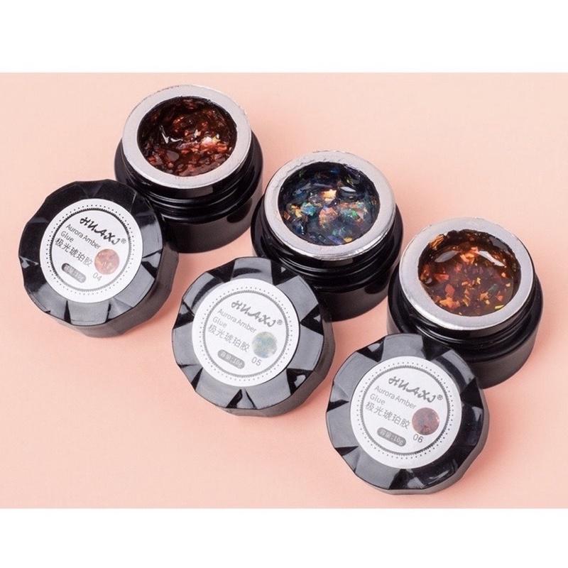 Gel nhũ hổ phách huaxi, gel nhũ khổng tước set 6 màu
