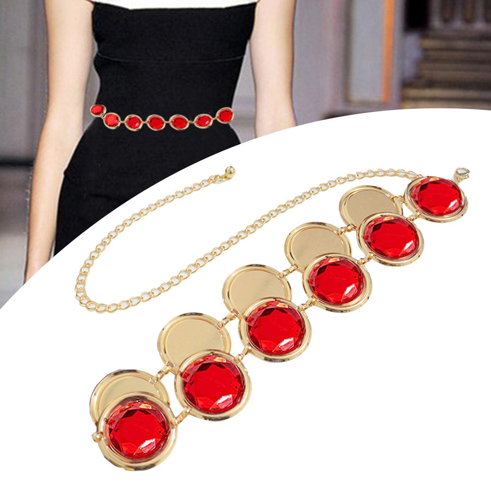 Women Waist Belt, Elegant Red Stone Waist Chain, Mirrored Anime Cosplay Decorative Casual Adjustable Ladies' Belt