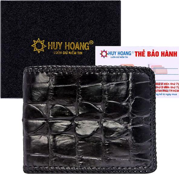 Ví Nam Da Cá Sấu Đan Viền Gai Huy Hoàng HT2222 - Đen