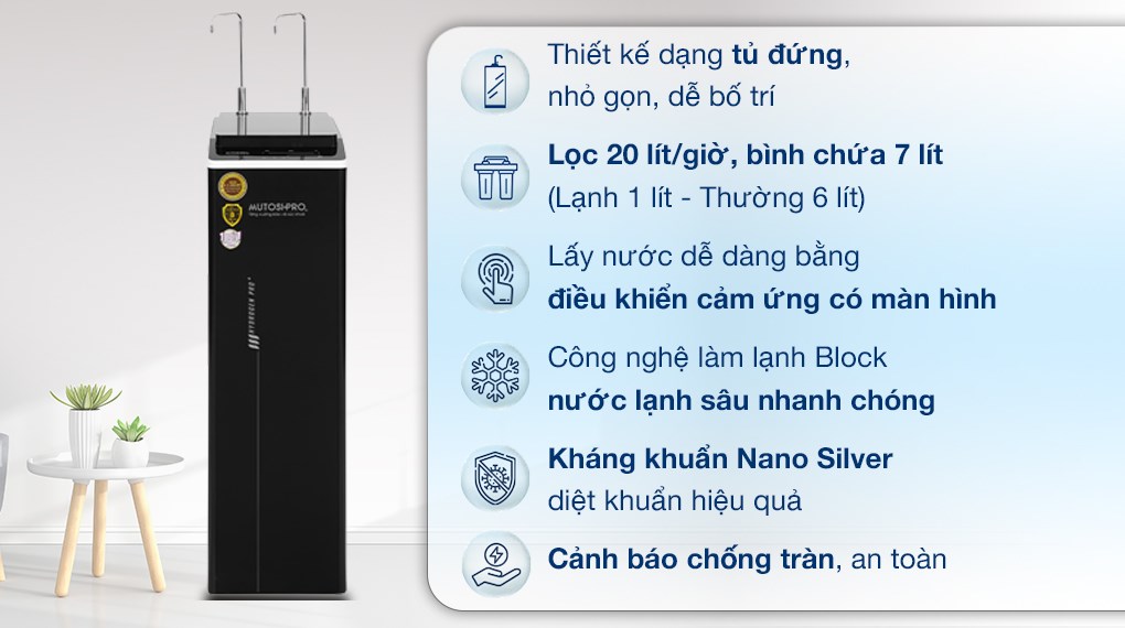 Máy lọc nước Hydrogen Plus Ion Kiềm Mutosi MP-F081-HC4H5 - Hàng chính hãng, Công nghệ điện phân có màng ngăn, Bảo hành tại nhà.