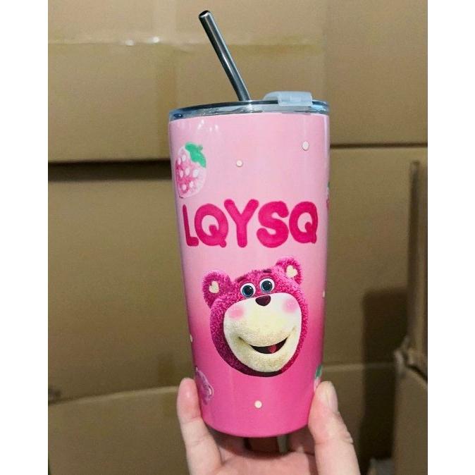 LY GIỮ NHIỆT NÓNG LẠNH HÌNH GẤU LOTSO ĐÁNG YÊU , MÀU ĐẸP MẮT KÈM ỐNG HÚT PHIÊN BẢN MỚI 600ML CHẤT LIỆU INOX 304