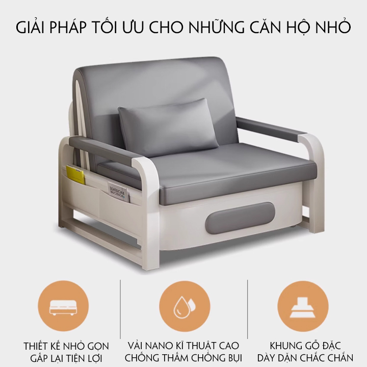 Giường gấp thành ghế thông minh , sofa giường có ngăn chứa đồ , vải nano cao cấp