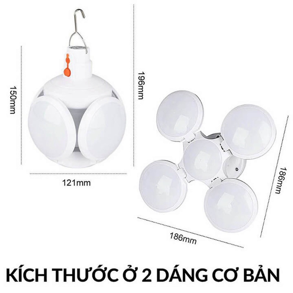 Bóng đèn tích điện 4 cánh có tấm pin năng lượng mặt trời sử dụng từ 6 -8 tiếng