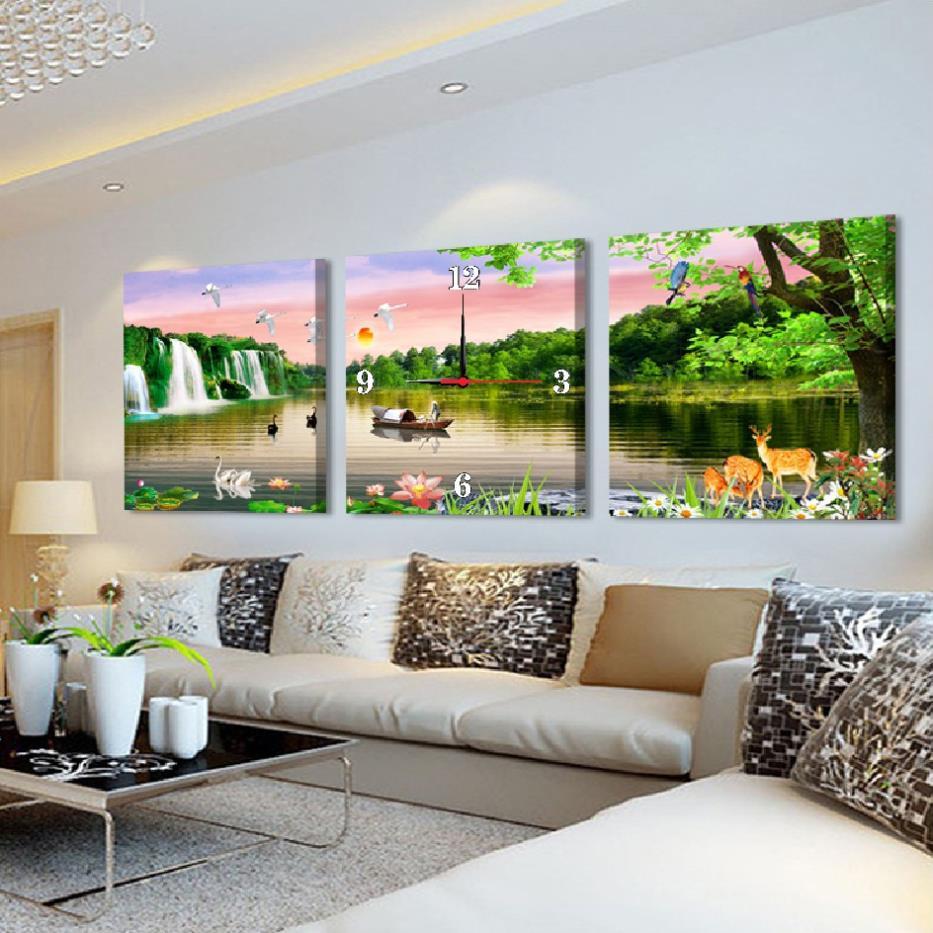 Tranh đồng hồ treo tường bộ ba nhiều mẫu đẹp mắt