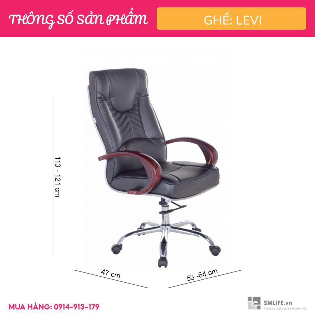 Ghế xoay văn phòng lưng cao bọc da SMLIFE Levis