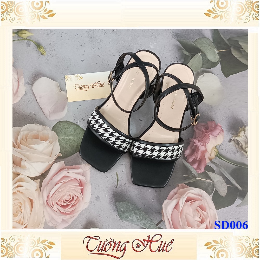 Sandal Cao Gót Quai Ngang Hở Mũi Gót Trụ Tròn Cao 7CM - SD006