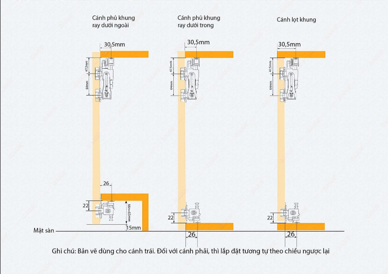 Ray trượt cửa lùa cánh gập GR68