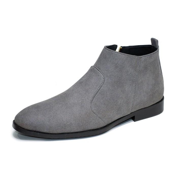 Giày Chelsea Boot Nam Cổ Khóa Rất Dễ Xỏ Da Búc Màu Xám Cực Đẹp - CB521-bucxamkhoa(ĐG)-Kèm Đón Gót Sừng