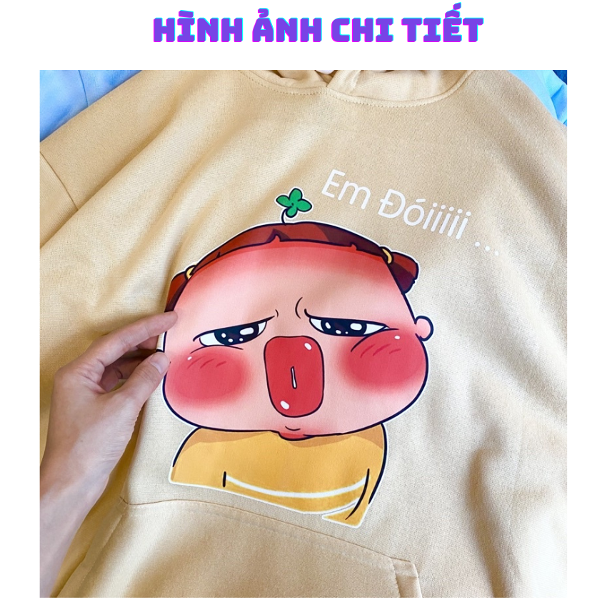Áo Đôi Nam Nữ MM13, Áo Đôi NỈ Có Mũ In Mèo Em Đói, Vải Nỉ Bông In Hình Dễ Thương