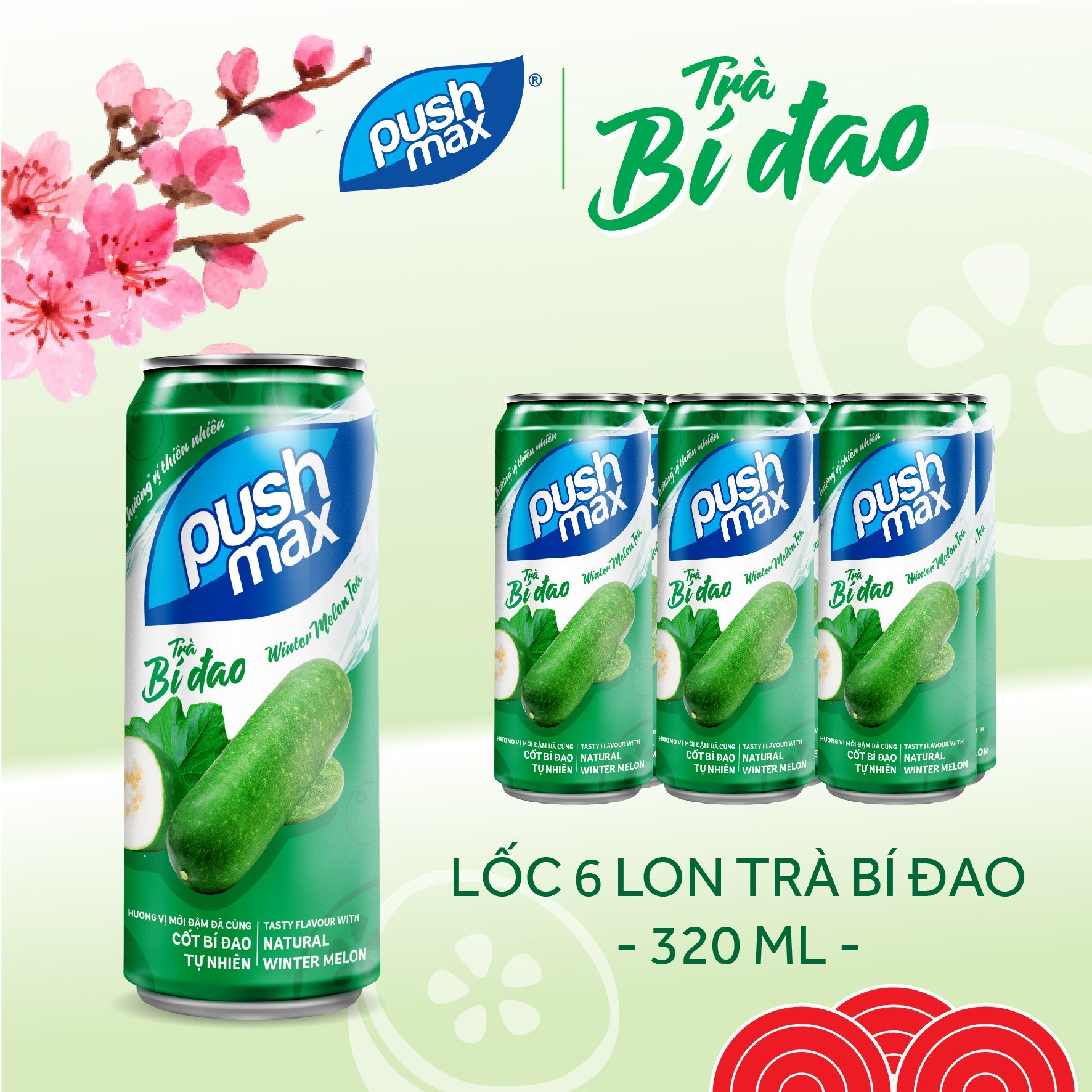 Lốc 6 Lon Nước Trái Cây Trà Bí Đao Pushmax