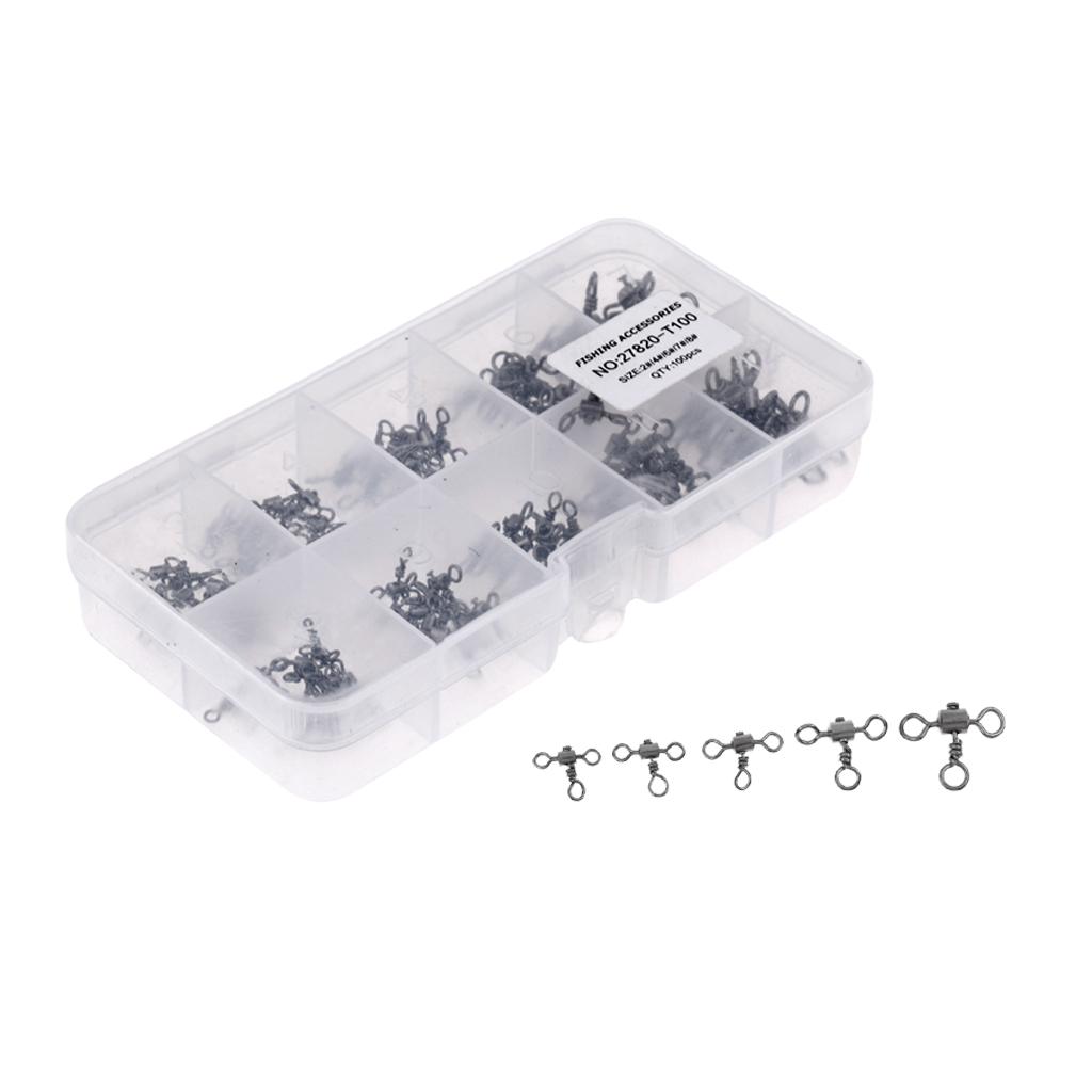 100Pcs/Box 3 Way Fishing Rolling Barrel Swivel Bearing Connector Solid Ring