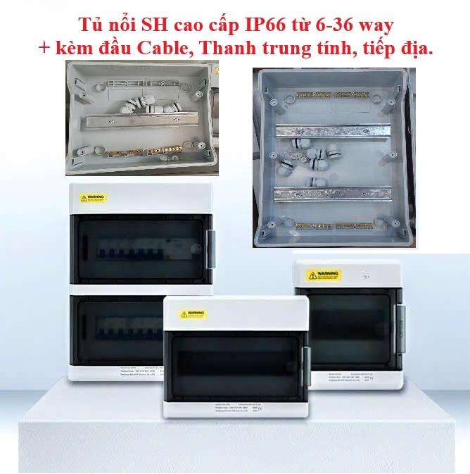 Tủ nổi SH IP66 cao cấp chống nước kèm phụ kiện, thanh trung tính từ 6,9,12,15,18,24,36 Way