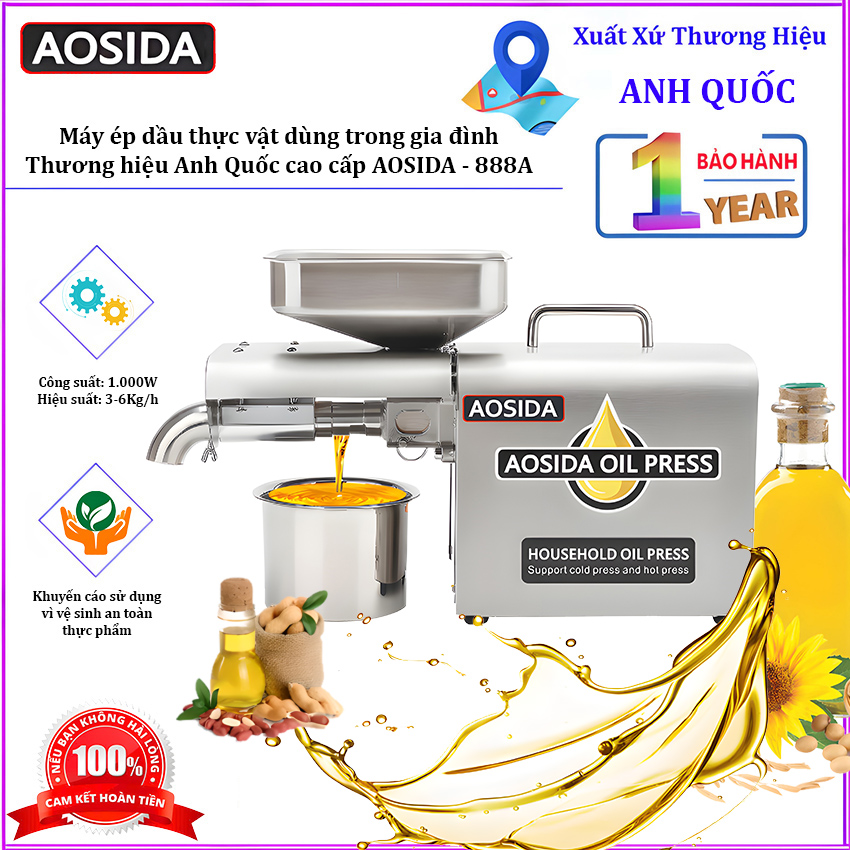 HÀNG CHÍNH HÃNG - Máy ép dầu thực vật dùng trong gia đình. Thương hiệu Anh Quốc cao cấp AOSIDA - 888A