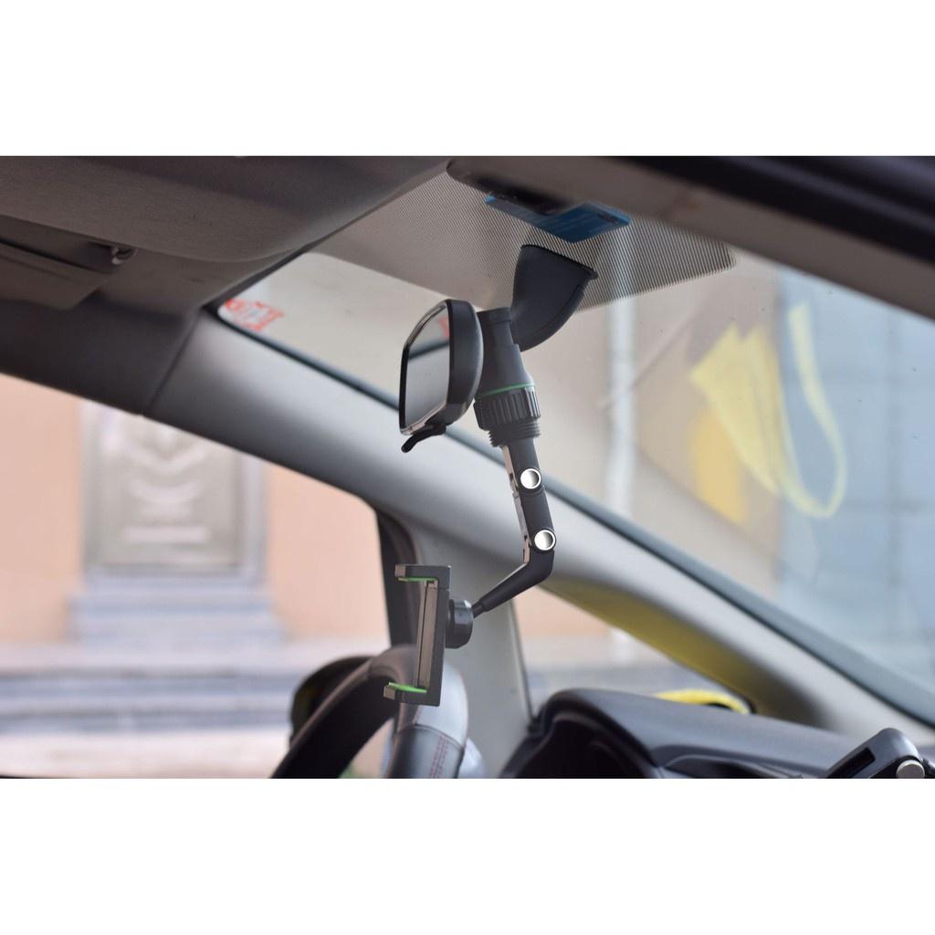 Kẹp điện thoại xoay 360 độ gắn gương chiếu hậu trên xe ô tô chỉnh được gập lên xuống