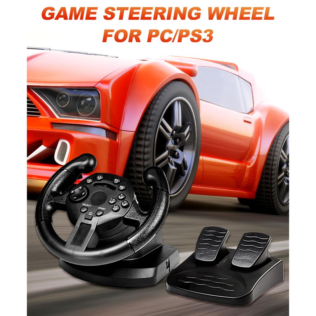 Driving Game Racing Steering Wheel+Brake Pedals USB Vibration for PS3