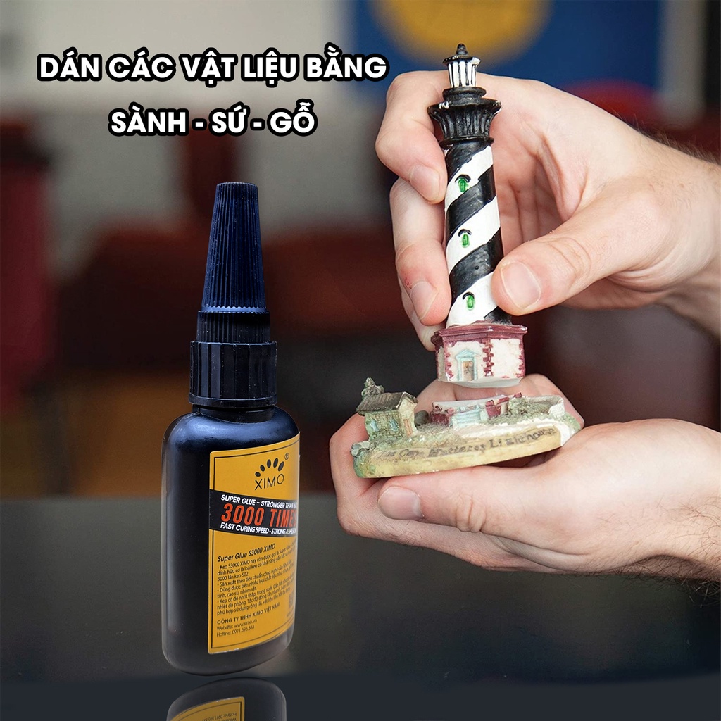 Keo dán đa năng Super Glue Ximo S3000 dán vật liệu gỗ, sắt, gốm, sành, sứ, sắt, inbox an toàn da tay