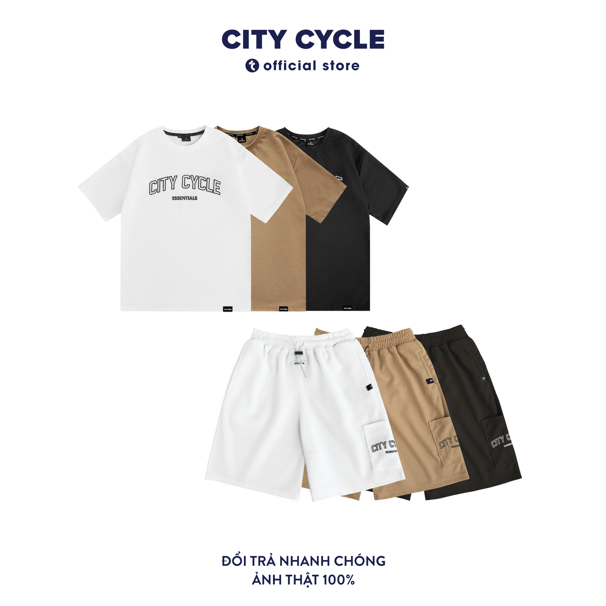 Đồ bộ thun tổ ong Essentials City Cycle - Set áo nam Unisex form rộng hàng cao cấp Local Brand