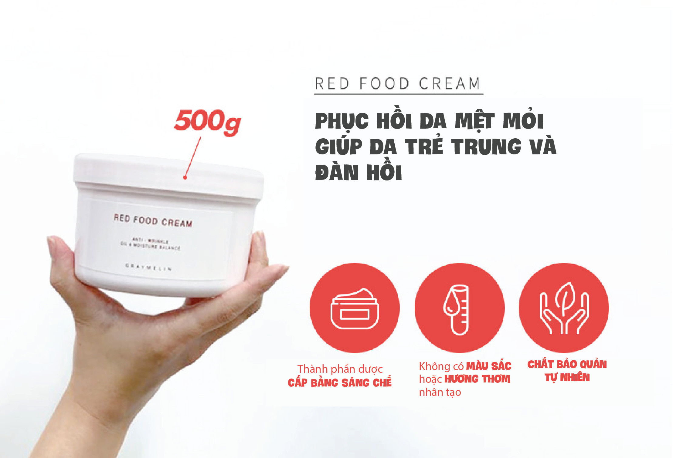 Kem dưỡng trái cây đỏ Graymelin Red Food Cream 500ml