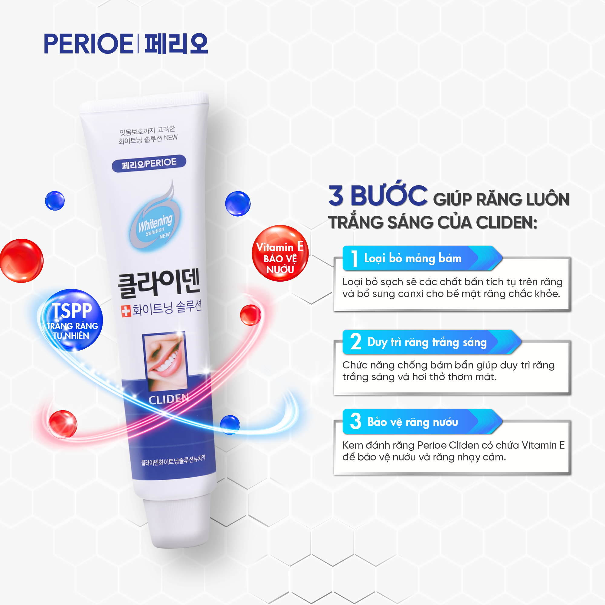 Kem Đánh Răng Perioe Cliden Whitening Solution Trắng Răng Chuyên Biệt 120g