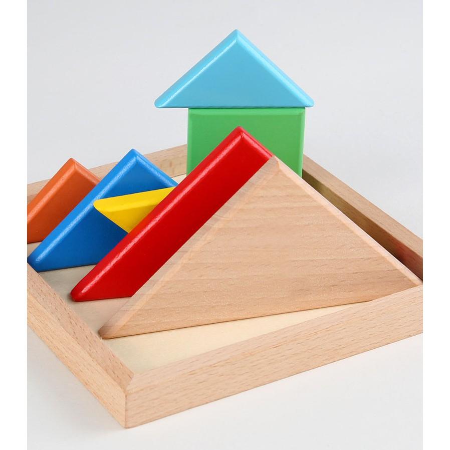 Ghép hình trí tuệ Tangram 7 miếng bằng gỗ, loại dày và đẹp