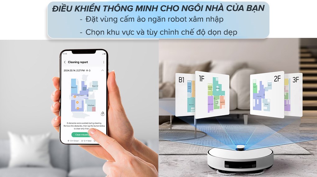 Robot hút bụi lau nhà Samsung VR7MD96514G/SV - Hàng Chính Hãng