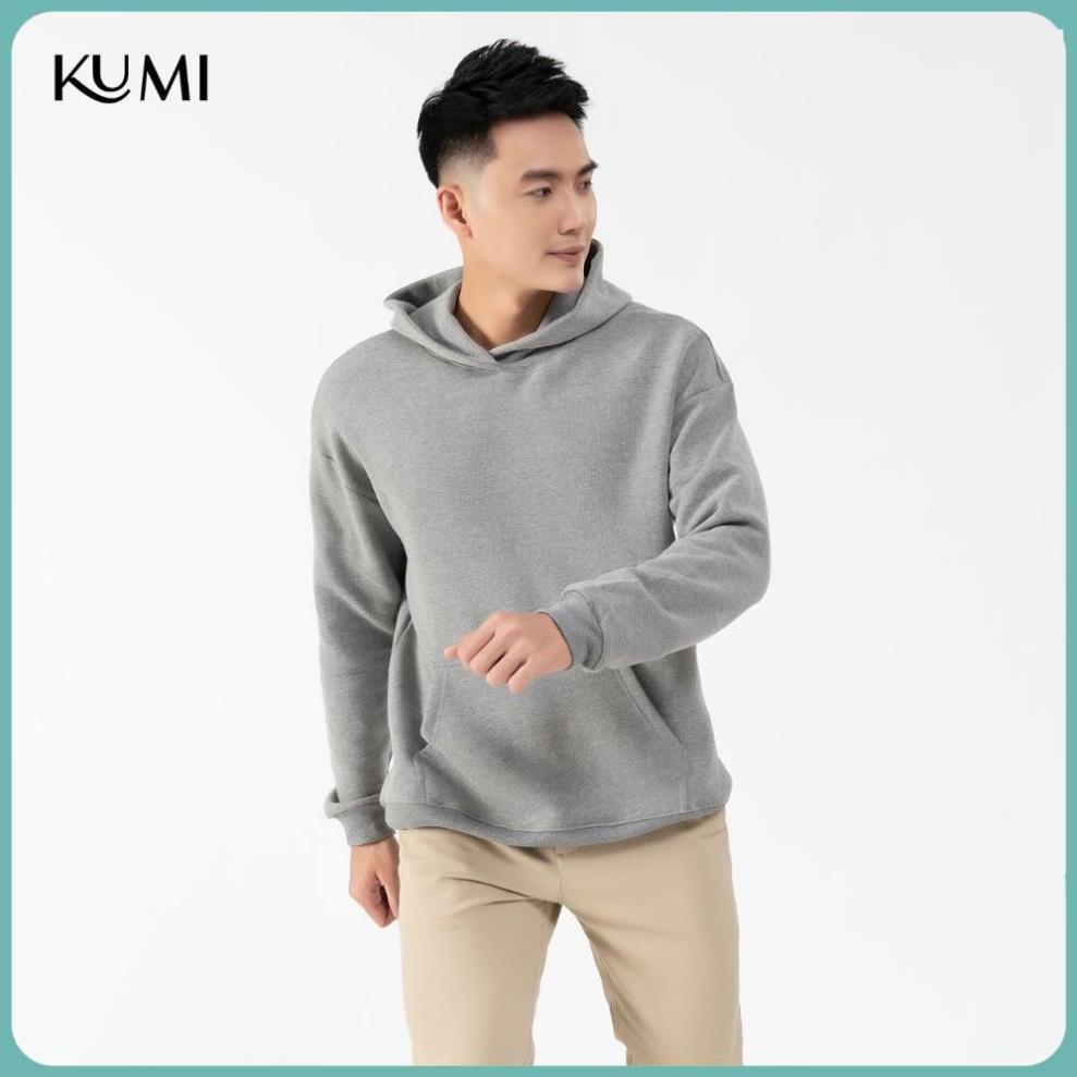 Áo Hoodie Nam Dài Tay Có Mũ Chất Nỉ Bông Cao Cấp Kumi, Áo Nỉ Nam Basic Có Mũ Thời Trang Trẻ Trung Năng Động - Ghi