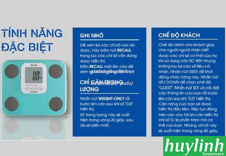 Cân sức khỏe và phân tích 7 chỉ số cơ thể Tanita BC859 - Sản xuất tại Nhật Bản - Hàng chính hãng