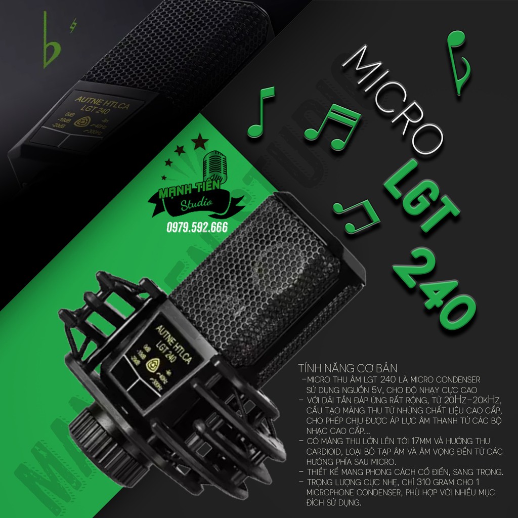Combo thu âm, livestream Micro LGT 240, Sound card XOX K10 Jubilee - Kèm full phụ kiện kẹp micro, màng lọc, tai nghe, giá đỡ ĐT - Hỗ trợ thu âm, karaoke online chuyên nghiệp - Hàng nhập khẩu