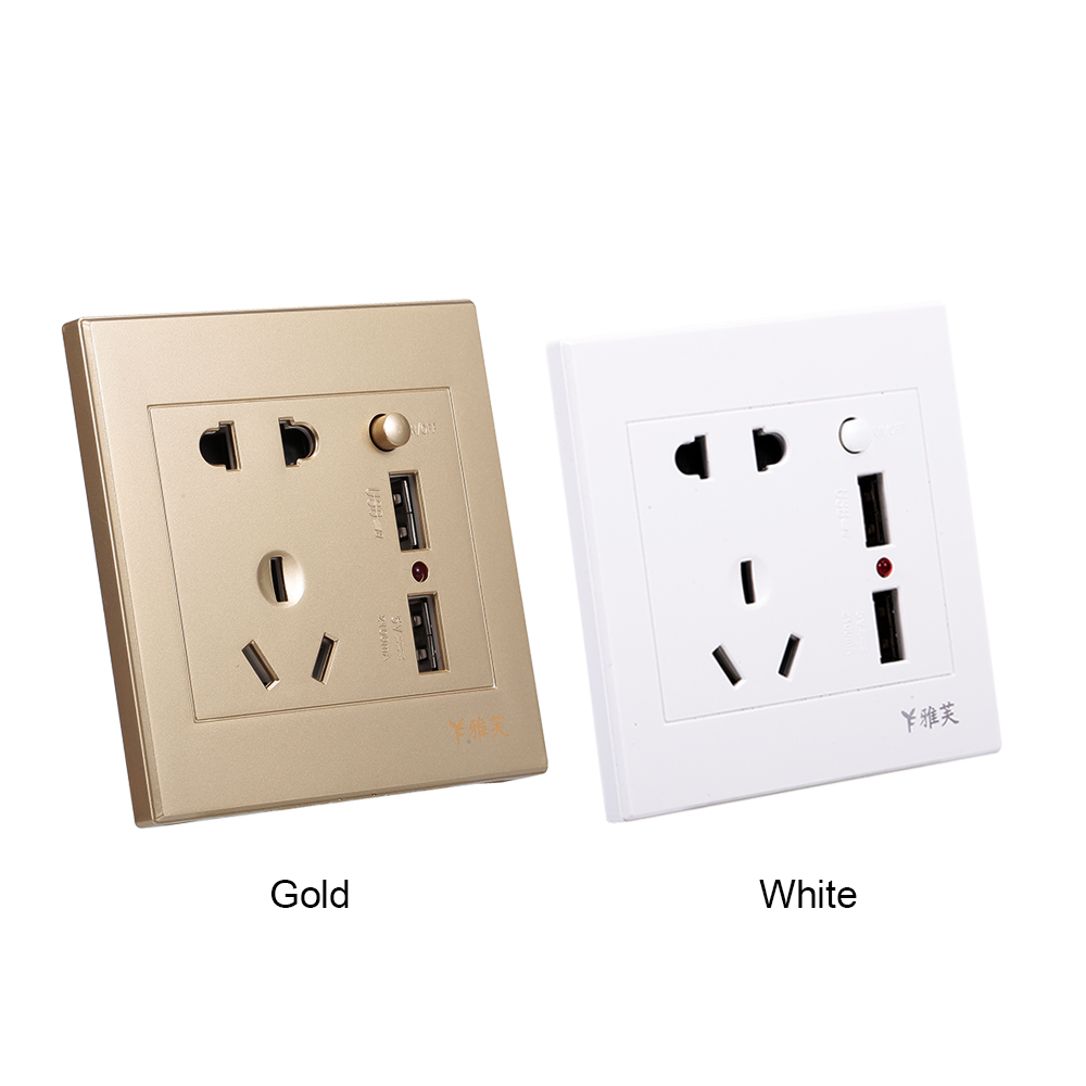 Ổ Cắm Điện Treo Tường Với 2 Ổ Cắm Và 2 Cổng USB, Màu Vàng
