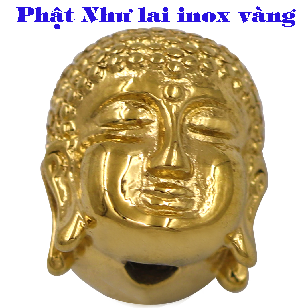 Vòng chuỗi đeo tay đá thạch anh xanh rêu 12 ly charm đầu Phật Như lai inox vàng, Như lai Phật tổ, vòng chuỗi phong thủy, A DI ĐÀ