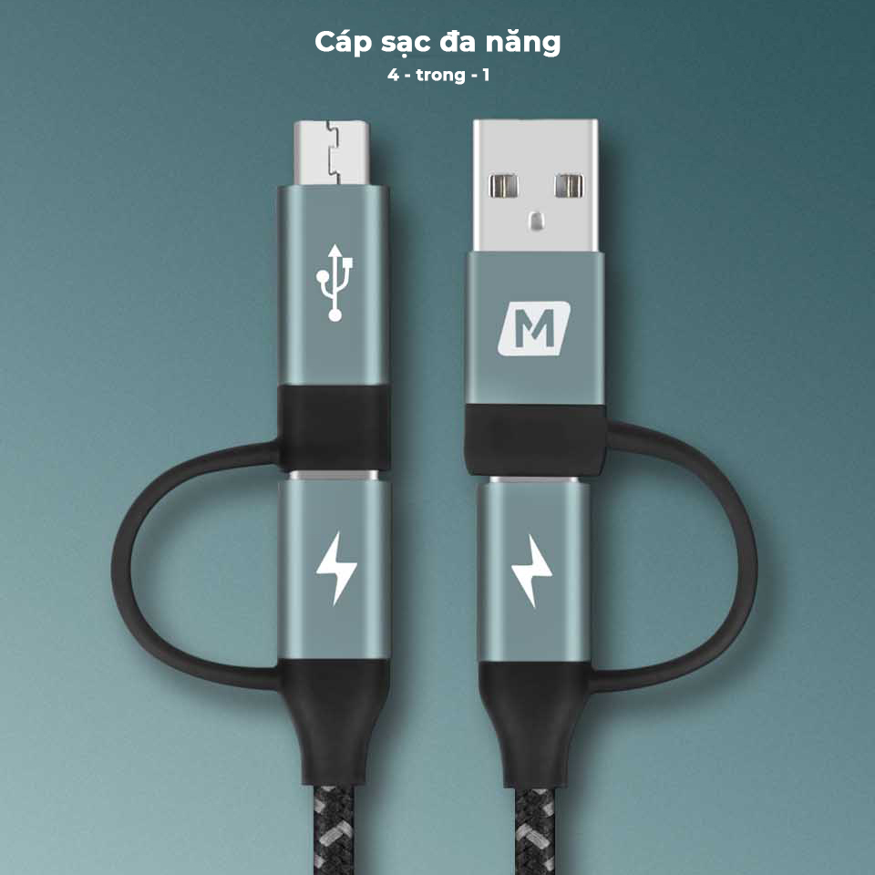 Cáp sạc đa năng 4 trong 1 Type-C/USB-A to Type-C/Micro USB Momax DC12 - Hàng chính hãng