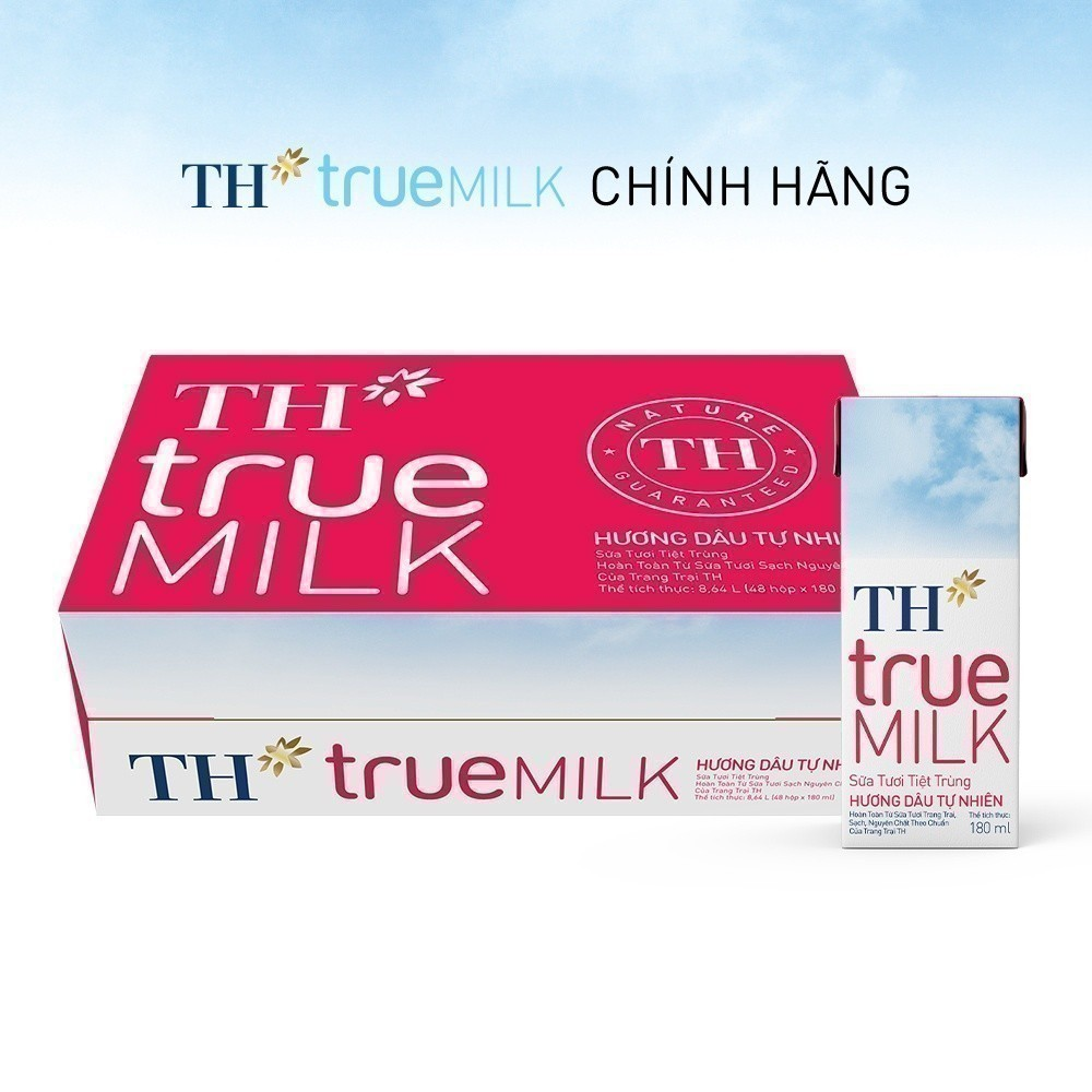Thùng 48 hộp sữa tươi tiệt trùng TH True Milk  hương dâu tự nhiên 180ml