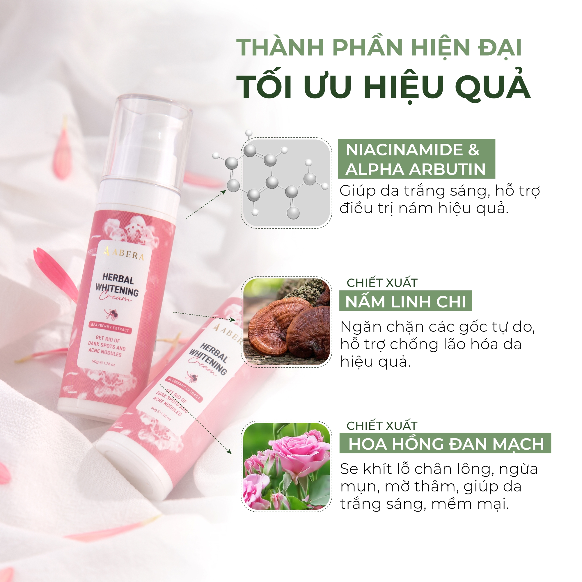 [COMBO 3] Kem Thâm Nách Abera 50ML- Mờ Giảm Thâm Vòng 3, Vùng Mông, Bẹn, Nách, Khuỷu Tay, Đầu Gối, Sau 21 Ngày