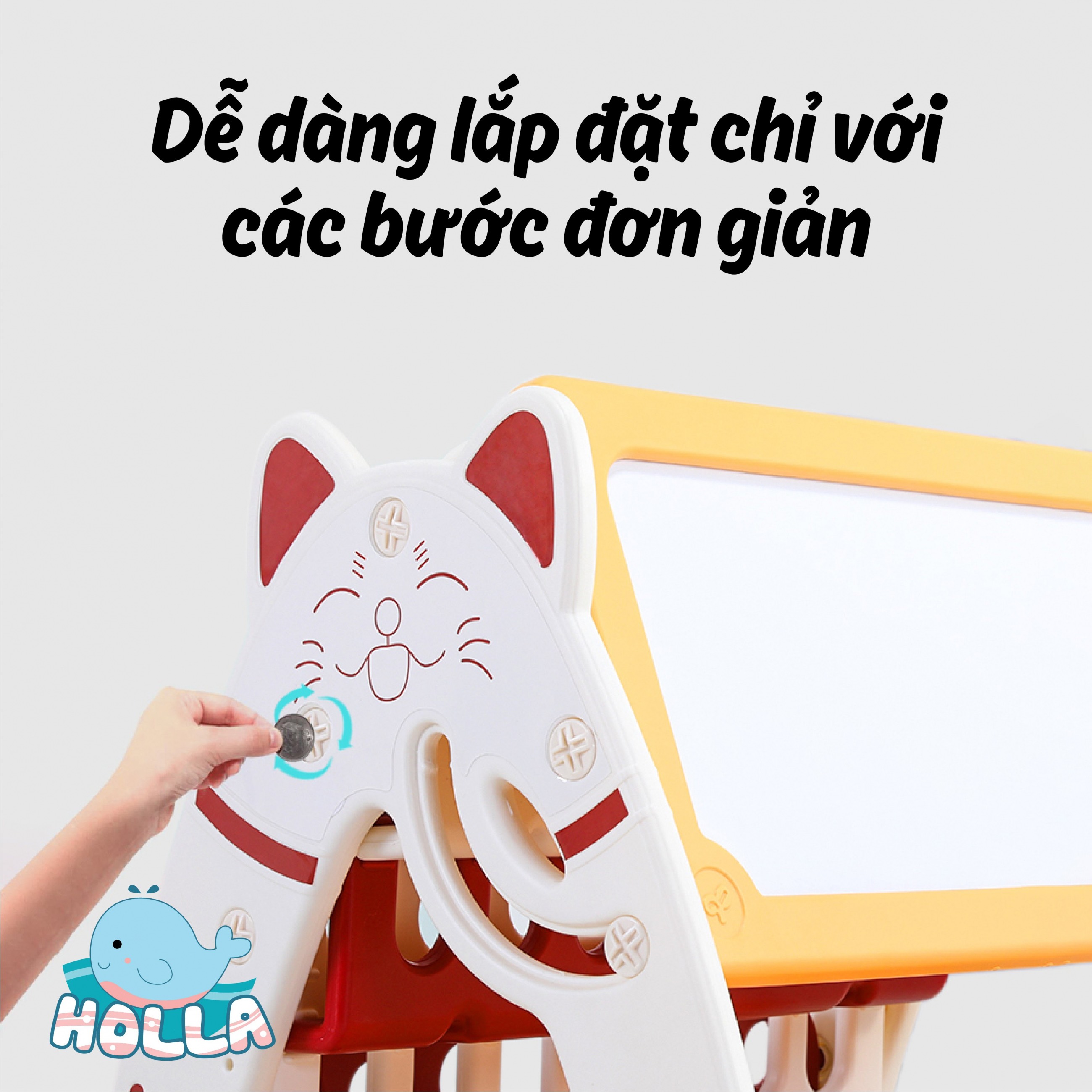 Bảng Vẽ Bàn Học Giá Sách Mèo Holla Cho Bé 1-7 Tuổi - Tặng Kèm Ghế