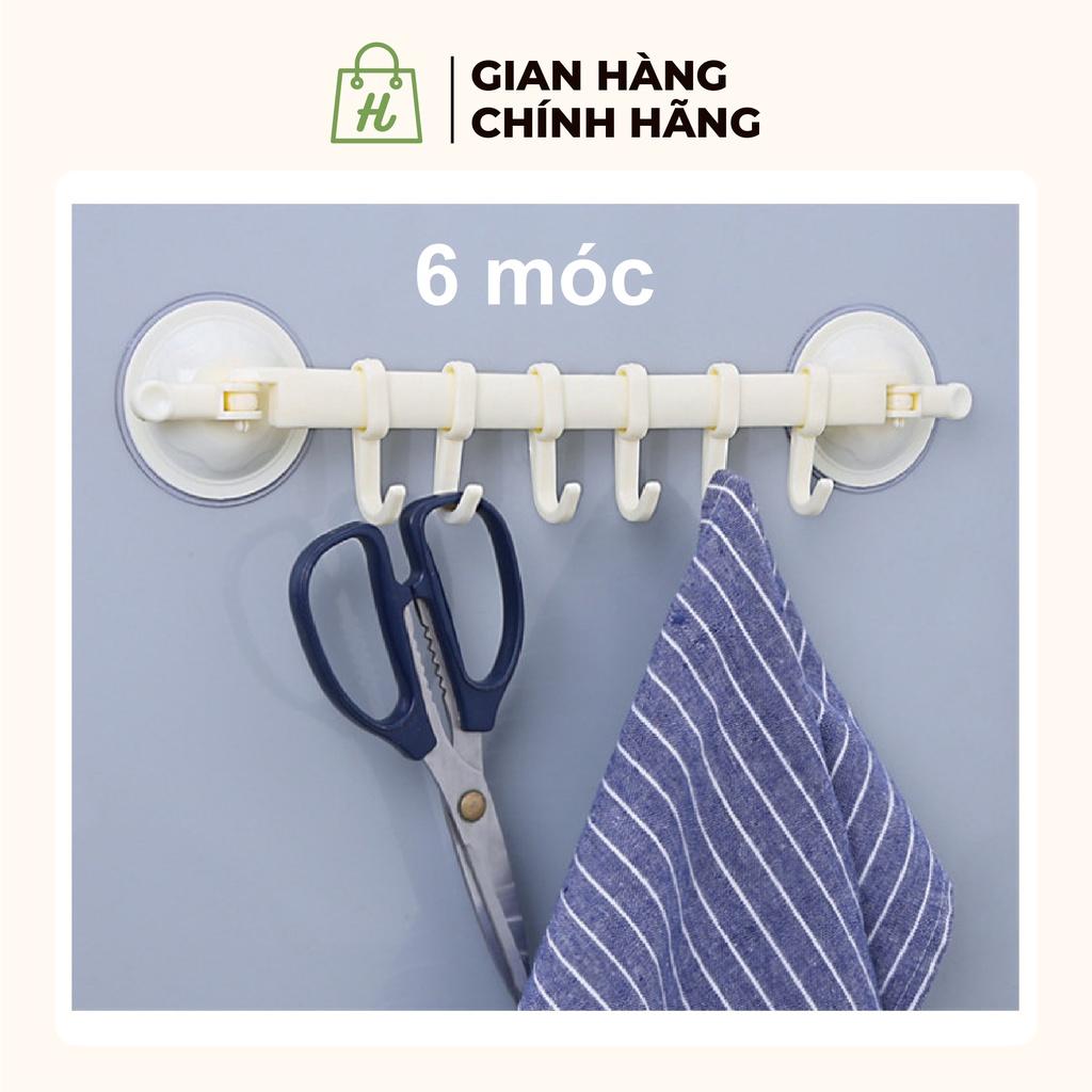 Móc treo đồ hút chân không loại 6 móc Giá treo đồ hít tường dùng cho nhà bếp và toilet