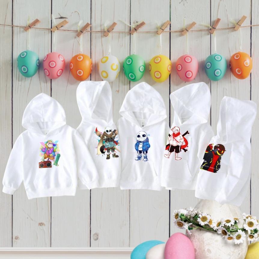 Áo Hoodie Sans màu trắng chất nỉ bông cực hot cho bé trai bé gái