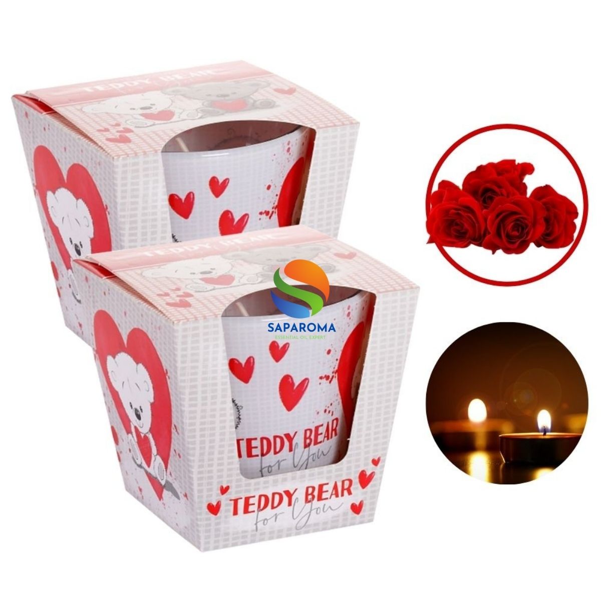 Combo 2 ly nến thơm tinh dầu Bartek Teddy Bear 115g - hương hoa hồng, nến trang trí, thơm phòng, thư giãn, hỗ trợ khử mùi