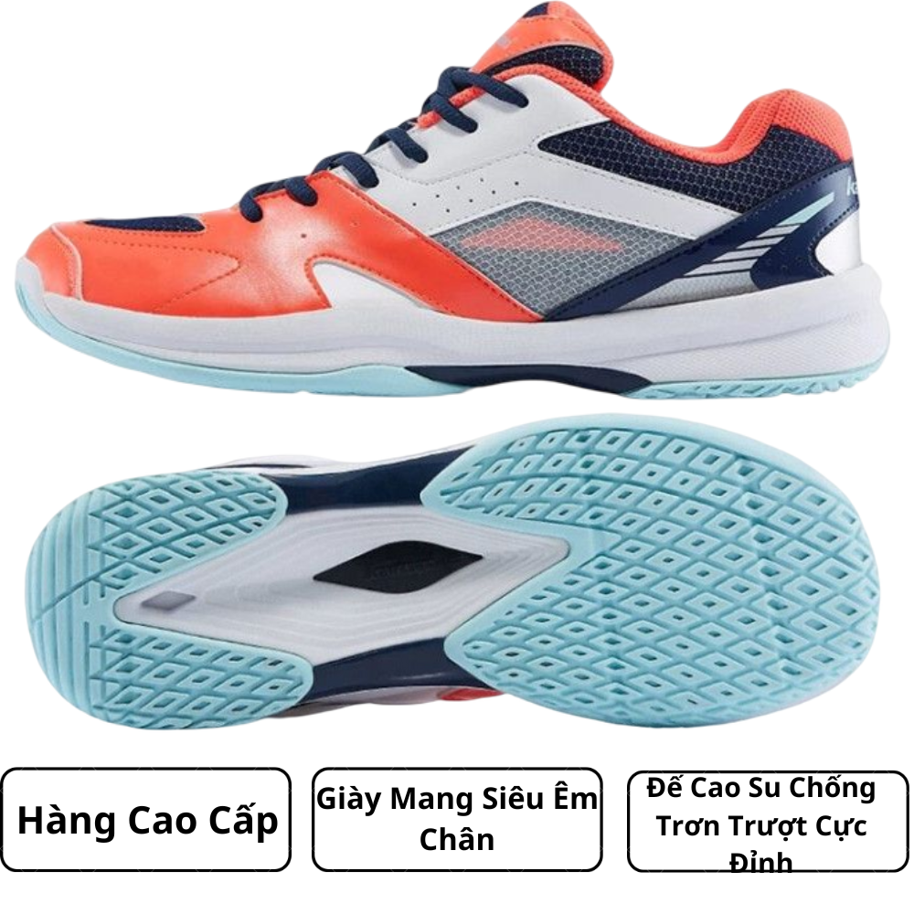 Giày Thể Thao Cầu Lông 098 Hàng Cao Cấp - Màu Trắng Xanh Cam - Đế Chống Trơn Cực Tốt - Độ Bám Sàn Tuyệt Đối