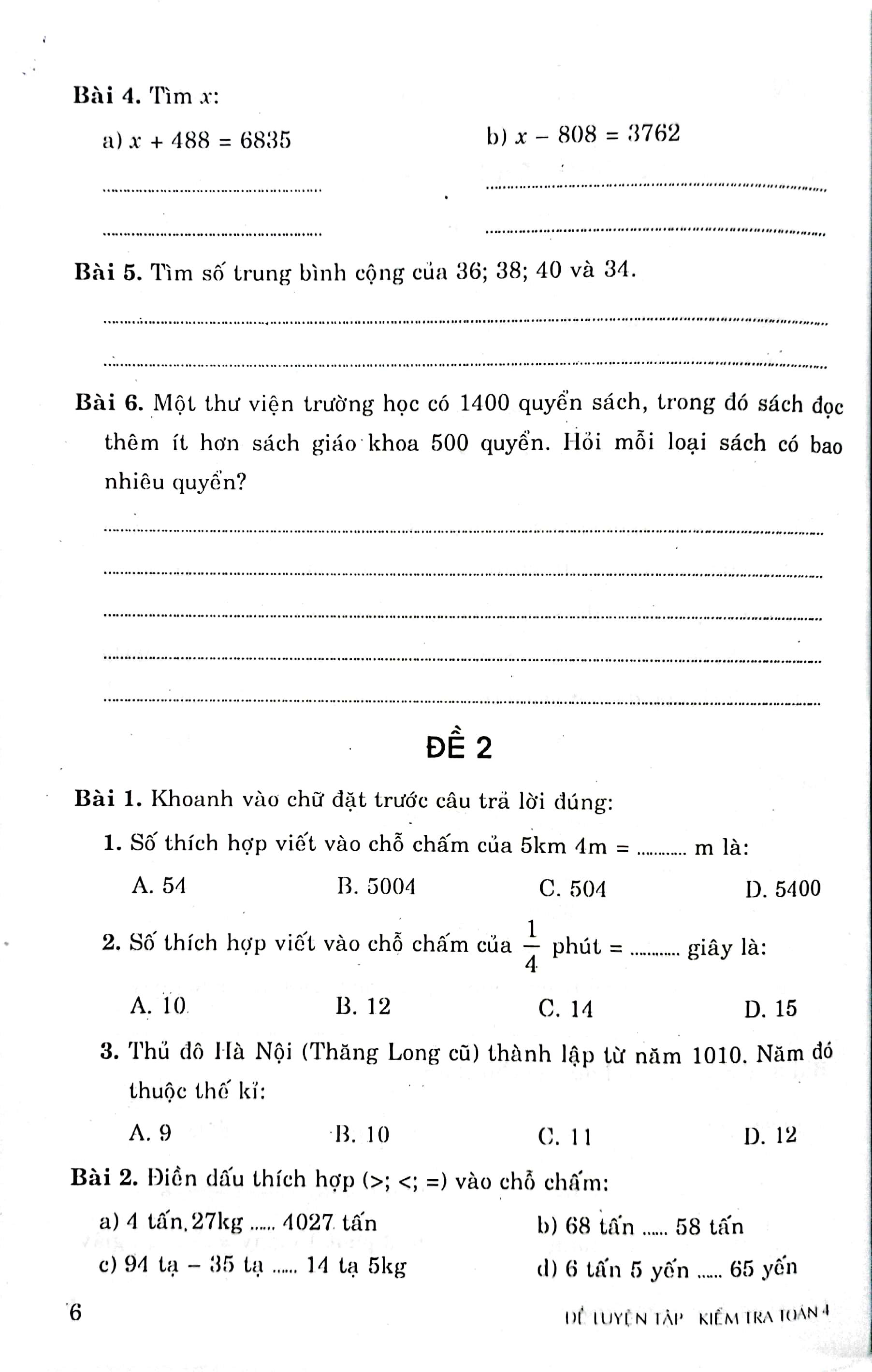 Đề Luyện Tập Kiểm Tra Toán 4