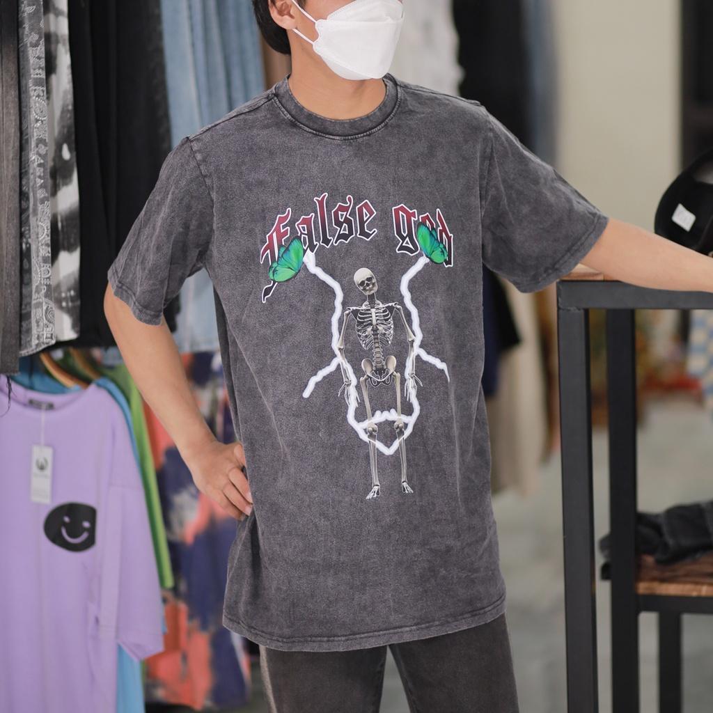 Áo thun loang đen FALSE GOD nam nữ tay lỡ chất liệu cotton 100% phối dáng unisex